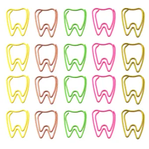 Colorful tooth-shaped metal paper clips for office stationery, creative book markers, and document organization.