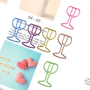 Colorful metal wine glass shaped paper clips creative cute stationery bookmarks for office use