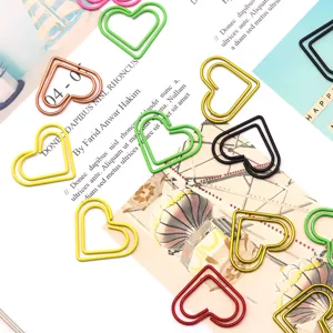 Clips de papel metálicos en forma de corazón mini coloridos, marcadores creativos.