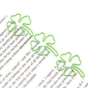 Creative cute green four-leaf clover metal paper clips stationery bookmarks for school office.