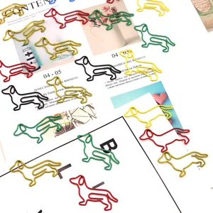 Cute dachshund shaped metal paper clips, colored wire document clips for office and school.