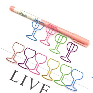 Creative Wine Glass Shaped Metal Paper Clips Colorful Cute Paperclips For Office School Stationery Document Filing