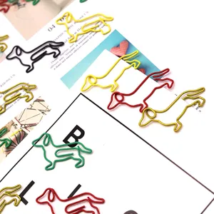 Dachshund shape metal paper clips colorful coated wire stationery clips detail shot