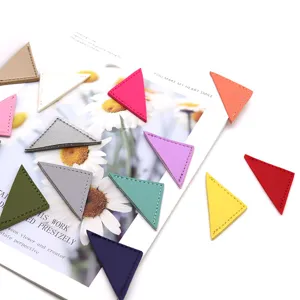 Colorful PU leather triangle corner bookmarks for books, vintage stationery and paper organizers.