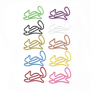 Colorful metal squirrel shaped paper clips, cute animal bookmarks, set of 10 vibrant colors.