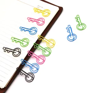 Gekleurde metalen sleutelvormige paperclips set, kantoor briefklemmen voor documenten.
