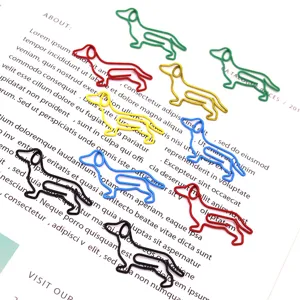 Cute metal dachshund shape paper clips colorful coated wire office document paperclips 100pc