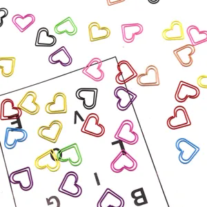 Clips de papel en forma de corazon coloridos, marcapaginas metalicos bonitos para oficina y escuela.