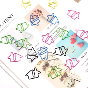 Cute metal house shaped paper clips colorful creative stationery clips for office school use.