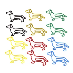 Cute dachshund shape metal paper clips, colorful coated wire office stationery supplies.