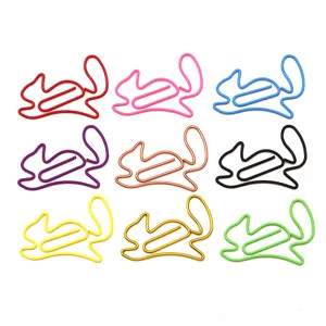 Cute squirrel shaped metal paper clips, colorful animal design for creative office bookmarks.