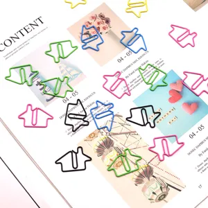 Metal house shaped paper clips in vibrant colors, cute and creative stationery for office use.