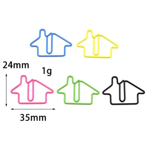 Cute house shaped metal paper clips colorful creative office stationery paper clamps details
