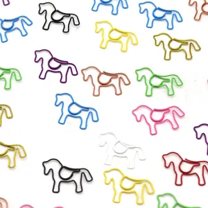 Assorted colorful horse shaped paperclips made of plastic coated metal wire for bookmarks