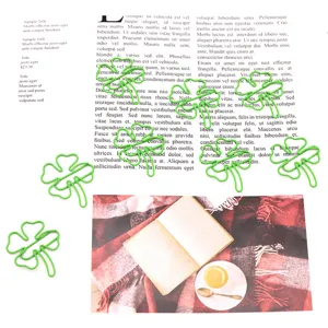 Creative green four leaf clover paper clips, cute metal bookmarks for office and school.