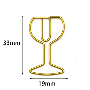 Gold wine glass shaped paper clips creative metal stationery office supplies 33mm