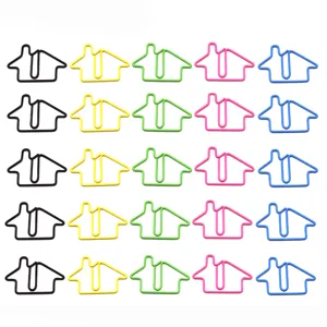 Colorful metal house paper clips cute creative stationery office document paper clamp main