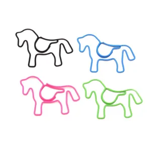 Colorful pony shaped paperclips set in black blue pink green for creative office stationery