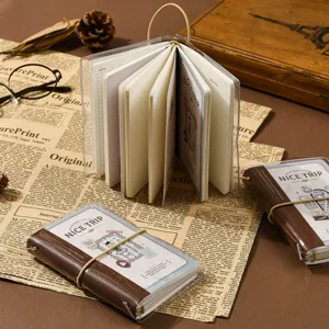 Vintage Reisedatenbuch Set mit PVC-Hülle Gummiband Taschenplaner Notizbuch Tagebuch