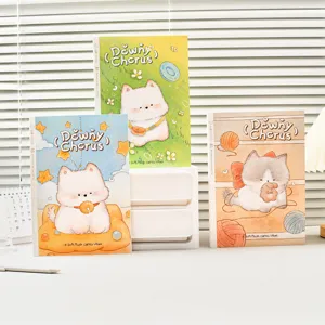 Joli cahier ligné relié B5 set, papeterie mignonne de chiot et chaton de dessin animé pour étudiants.