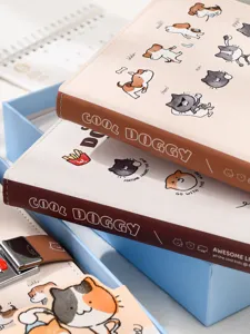 Schattig honden katten lederen notitieboekje met cijferslot dagboek cadeau doos set.