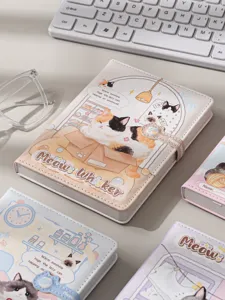 Taccuino in pelle gatto con chiusura magnetica, diario giornaliero per ragazze e studenti.