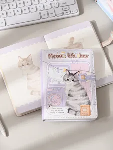 Quaderno in pelle carino con chiusura magnetica e adorabile illustrazione di gatto per diario.