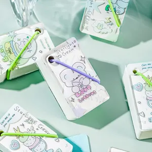 Portable acrylic strap notebook with cute cartoon design, blank pocket memo pad for daily use.