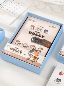 Schattige puppy notitieboekjes cadeaupakket, creatief dagboek met handig cijferslot.