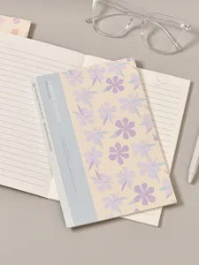 Detailed view of the A5 floral aesthetic hardcover notebook with neat lined pages for writing.