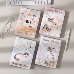 Simpatico Gatto Pelle PU Fibbia Magnetica Quaderno Stile Giapponese Diario Quotidiano Illustrazione Carina Regalo Cancelleria Studente