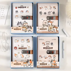 Schattige Puppy Dagboek Notitieboek Met Cijferslot Student Journal Schrijfblok Cartoon Memo Boek Cadeau Kantoorartikelen