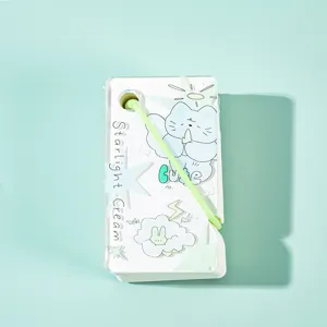 Acrylic memo pad detail view, portable cute pocket word card with green strap and clear cover.