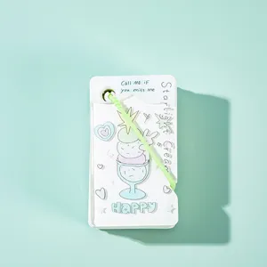 Close-up detail of cute INS style acrylic pocket notebook with elastic band and memo pages.