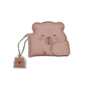 Cute pink capybara wallet keychain with pendant for women backpacks and keys decoration