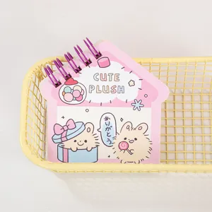 Cute Korean style cartoon animal mini spiral pocket notebook, sweet pink design detail view.