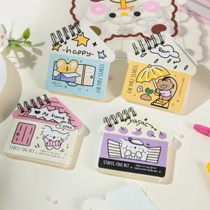 Cute house shaped mini spiral notebook set with lovely cartoon pet designs for daily memo.