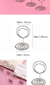 Porte-memo et porte-photo en metal argente, base spirale de 50mm pour bureau et decor.