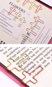 Creative cross shaped metal paper clips gold and rose gold stationery bookmarks set