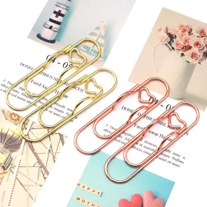 Metal heart paper clips creative shaped stationery bookmarks gold rose gold office supplies