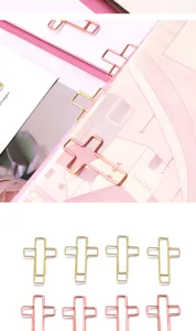Creative metal cross paper clips, rose gold and gold shaped bookmarks for office school stationary.