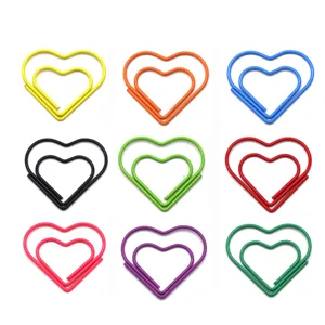 Colorful heart-shaped paper clips cute memo holders metal bookmarks for office and school.