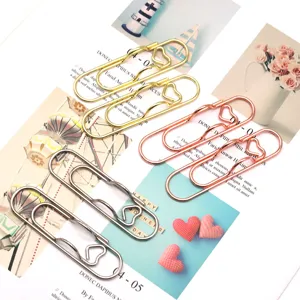 Creative metal heart paper clips large metallic bookmark office stationery supplies set