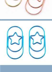 Close up detail of creative metal star shape paper clips, ideal for stationery use.