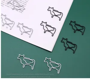 Cute cow shaped metal paper clips set, creative cartoon bookmarks for office and school use.