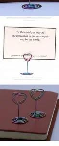 Clip memo coeur en metal arc-en-ciel porte-carte photo fil support de table bureau deco