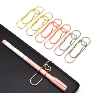 Metal heart shaped paper clips and pen holder creative stationery office supplies set.