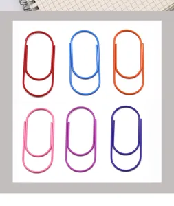 Close-up detail of colorful large paper clips arranged neatly, candy colors for daily use.