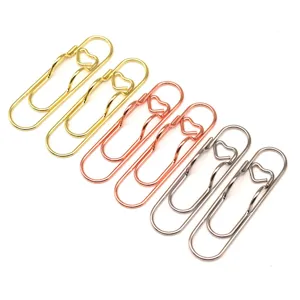 Metal heart shaped paper clips creative stationery office supplies multi-functional pen clip detail