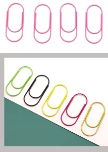 Close up detail shot of cute colorful candy color metal paper clips, ideal for school and office.